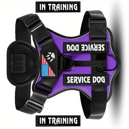 Harnais anti-traction pour chien avec gilet réfléchissant et 5 écussons – Harnais de service réglable en maille Oxford souple, avec attaches avant et arrière pour chiens de petite, moyenne et grande taille, de XS à XL