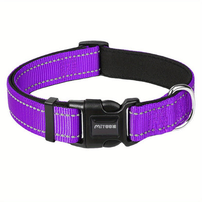 Collier réfléchissant pour chien avec boucle à dégagement rapide – Collier rayé de 2,5 cm, rembourré en néoprène doux et respirant pour petits, moyens et grands chiens, polyester durable, tailles XS à XL, 8 couleurs vives
