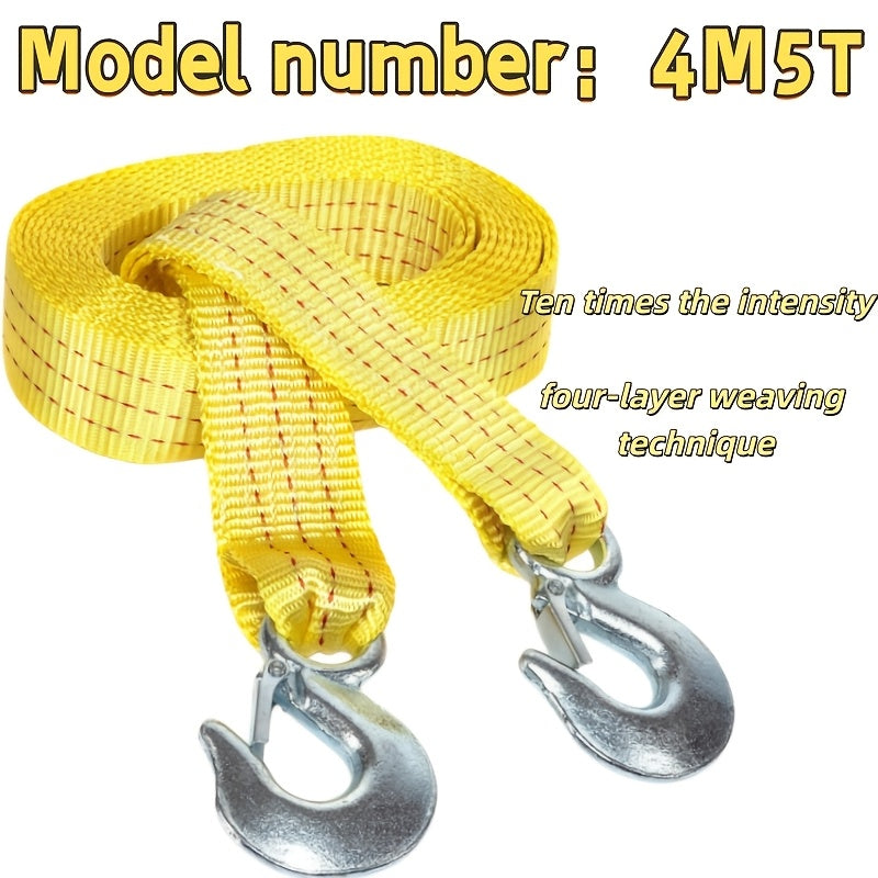 Sangle de remorquage robuste 5 tonnes 4 m – Sangle de treuil avec crochet en acier forgé pour dépannage tout-terrain, remorquage d'urgence pour SUV, camion, pick-up 4x4, kit de secours tout-terrain indispensable