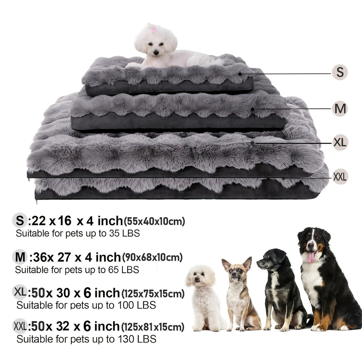 Lit orthopédique pour grands chiens – Couchage en mousse à mémoire de forme pour animaux avec housse amovible et lavable, base antidérapante, fausse fourrure, soulagement des articulations, ultra-résistant, tailles S, M, XL, XXL