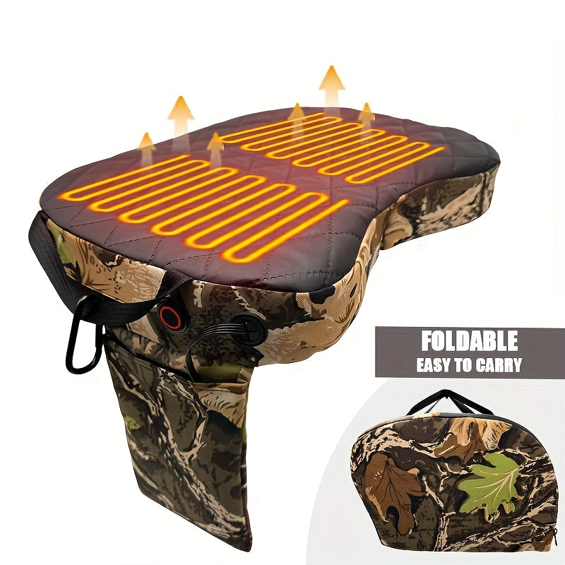 Coussin de siège chauffant et pliable pour la chasse, alimenté par USB, tapis chauffant portable pour mirador, pêche sur glace, camping, extérieur, camouflage (batterie externe non incluse)