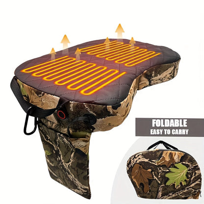 Coussin de siège chauffant et pliable pour la chasse, alimenté par USB, tapis chauffant portable pour mirador, pêche sur glace, camping, extérieur, camouflage (batterie externe non incluse)