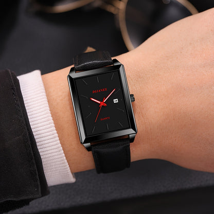 Montre rétro carrée pour homme avec calendrier – Montre-bracelet analogique à quartz au cadran carré vintage, style décontracté chic, doré et noir, cadeau élégant