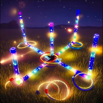 Jeu de lancer d'anneaux LED pour extérieur avec anneaux lumineux - Jeu de pelouse nocturne pour famille, adultes et enfants - Cadeau de compétition de lancer pour jardin, parc et fête, idéal pour les anniversaires, Noël et les vacances
