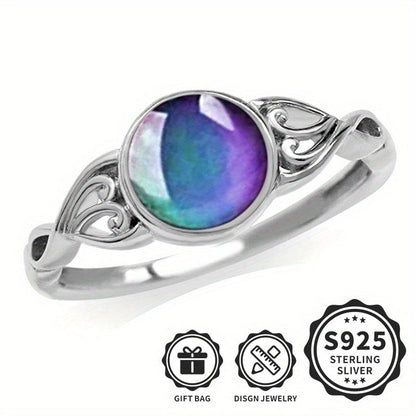 Bague d'humeur en argent sterling 925 avec changement de couleur thermosensible et incrustation d'opale – Bague unisexe créative pour hommes et femmes, légère (3,2 g), idéale pour le quotidien et les fêtes, tailles 6 à 9