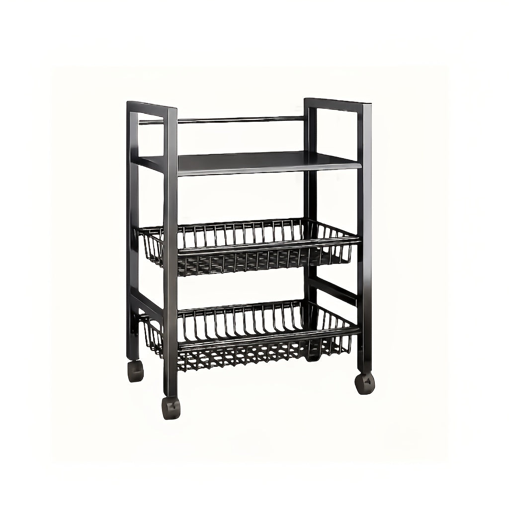 Étagère de rangement roulante à 4 niveaux avec paniers en fil métallique et roulettes – Rayonnage métallique réglable pour cuisine, garde-manger, garage, salle de bain et placard, organisateur sur pied mobile, cadeau de crémaillère