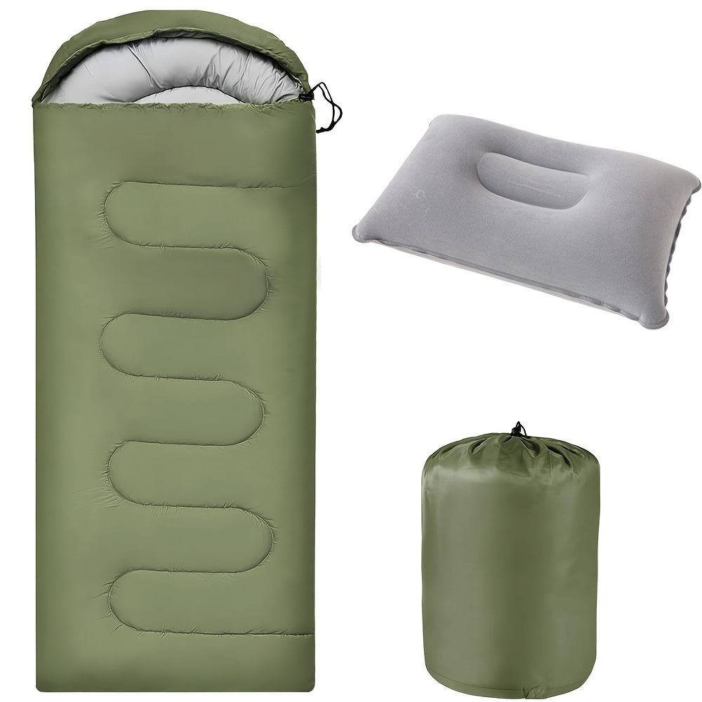 Sac de couchage 3 saisons avec oreiller et sac de compression – Système de couchage léger pour adultes, randonnée, sac à dos, aventures en plein air, voyage et utilisation d'urgence, 4 couleurs