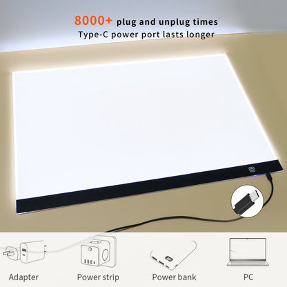 Tablette lumineuse de traçage LED A2 – Table lumineuse ultra-fine à contrôle tactile variable pour peinture au diamant, croquis, animation, transfert de tatouage et streaming, alimentée par USB, LED respectueuses des yeux, compatible Mac/PC | Velora