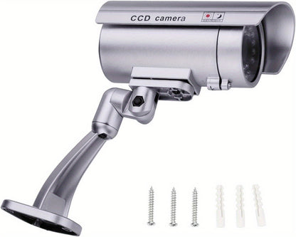 Caméra de surveillance factice – Système de vidéosurveillance simulée, lumières LED réalistes, support réglable et autocollants d'avertissement, caméra leurre de sécurité pour intérieur et extérieur – Lot de 2 ou 4