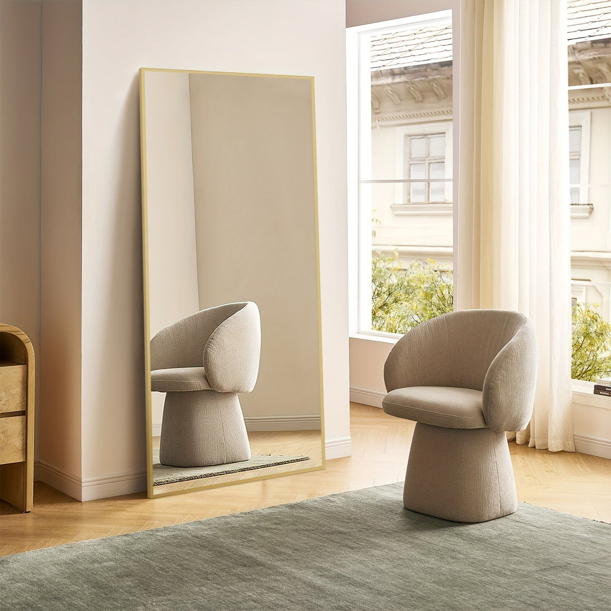 Miroir sur pied pleine longueur avec lumières LED - Sommet arqué et rectangulaire, cadre en aluminium, miroir habillage sur pied de 180 cm pour chambre et salon, noir or blanc, verre trempé de 5 mm