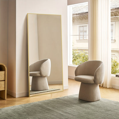 Miroir sur pied pleine longueur avec lumières LED - Sommet arqué et rectangulaire, cadre en aluminium, miroir habillage sur pied de 180 cm pour chambre et salon, noir or blanc, verre trempé de 5 mm