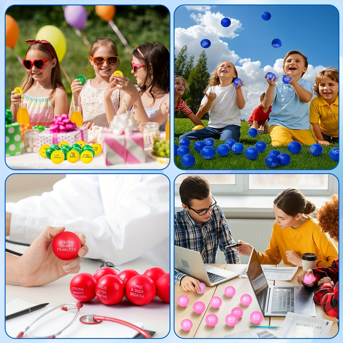 Lot de 18 ou 36 mini balles anti-stress avec citations motivantes de 4 cm, jouets à presser pour récompenses scolaires, cadeaux de fête, Pâques, printemps, rentrée des classes ou cadeaux d'équipe de bureau, rose, rouge, bleu, vert, jaune