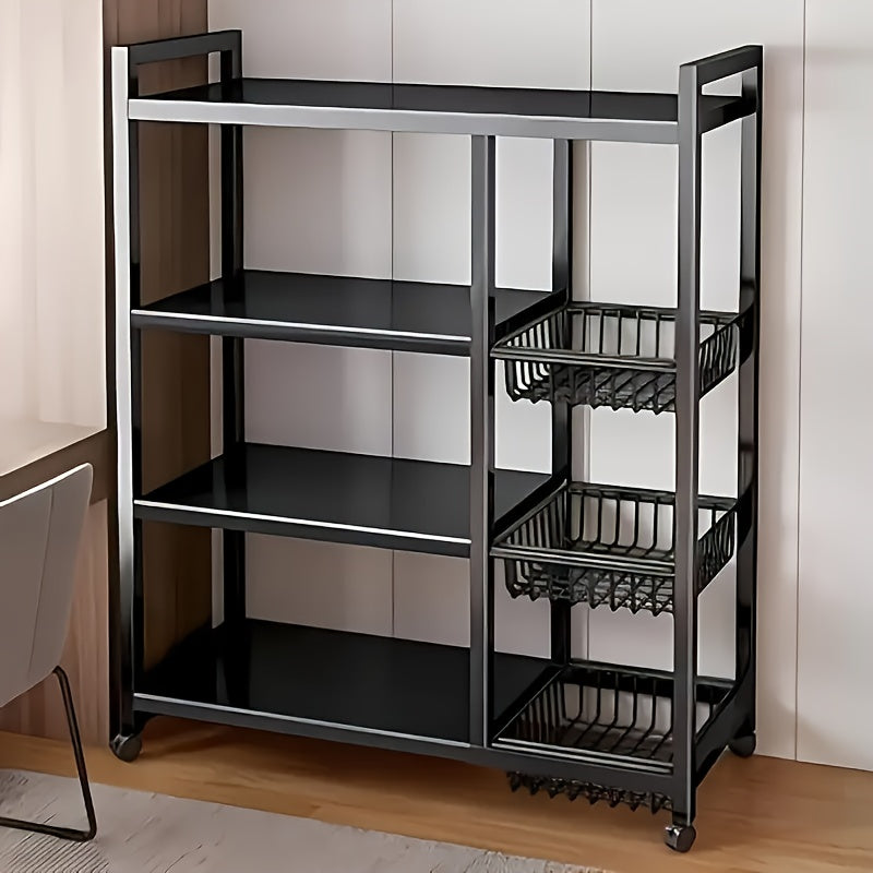 Étagère de rangement roulante à 4 niveaux avec paniers en fil métallique et roulettes – Rayonnage métallique réglable pour cuisine, garde-manger, garage, salle de bain et placard, organisateur sur pied mobile, cadeau de crémaillère