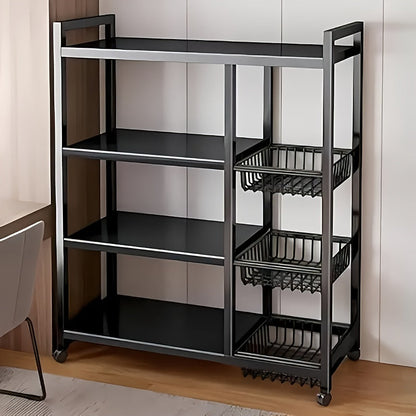 Étagère de rangement roulante à 4 niveaux avec paniers en fil métallique et roulettes – Rayonnage métallique réglable pour cuisine, garde-manger, garage, salle de bain et placard, organisateur sur pied mobile, cadeau de crémaillère