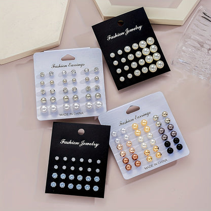 Ensemble de 114 boucles d'oreilles pour femme avec perles d'imitation et strass – Styles puces, pendantes et gouttes dorées, tiges en acier inoxydable, collection de bijoux élégants pour le quotidien, les fêtes, les rendez-vous et les vacances