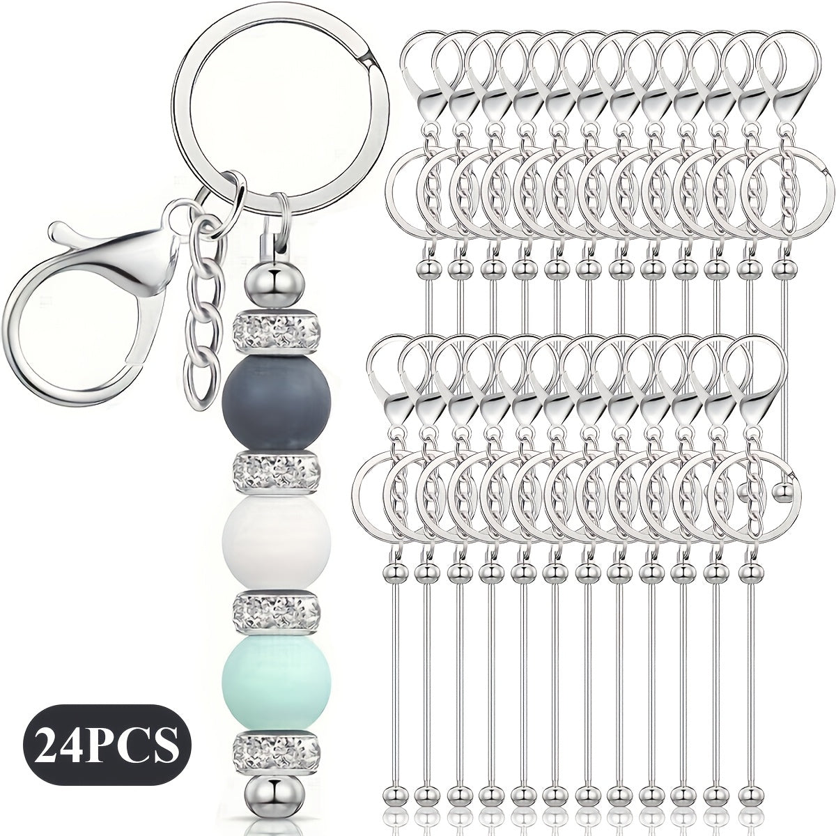Kit de porte-clés à perler en acier inoxydable – 12 et 24 pièces, pendentifs en métal avec breloques pour loisirs créatifs, cadeaux de Noël et d'Halloween, doré, argenté et or rose