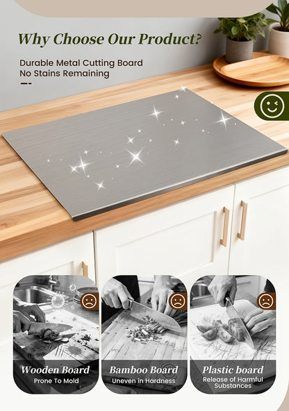 Planche à découper en acier inoxydable 304 – Billot de cuisine antirouille, facile à nettoyer, disponible en 3 tailles (40 cm × 30 cm, 50 cm × 40 cm, 60 cm × 40 cm)