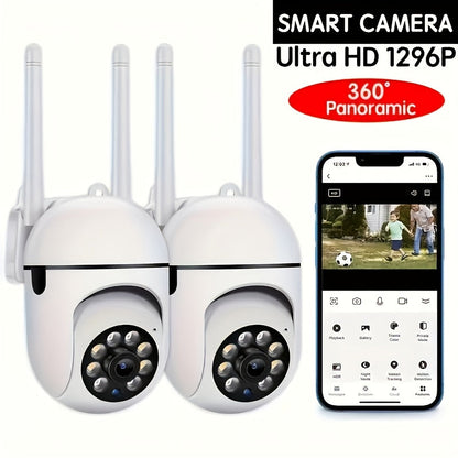 Lot de 2 caméras de sécurité WiFi 3MP Full HD - Vision nocturne, audio bidirectionnel, détection de mouvement et alertes en temps réel, caméra de surveillance étanche IP54 pour intérieur/extérieur avec accès à distance via application et USB