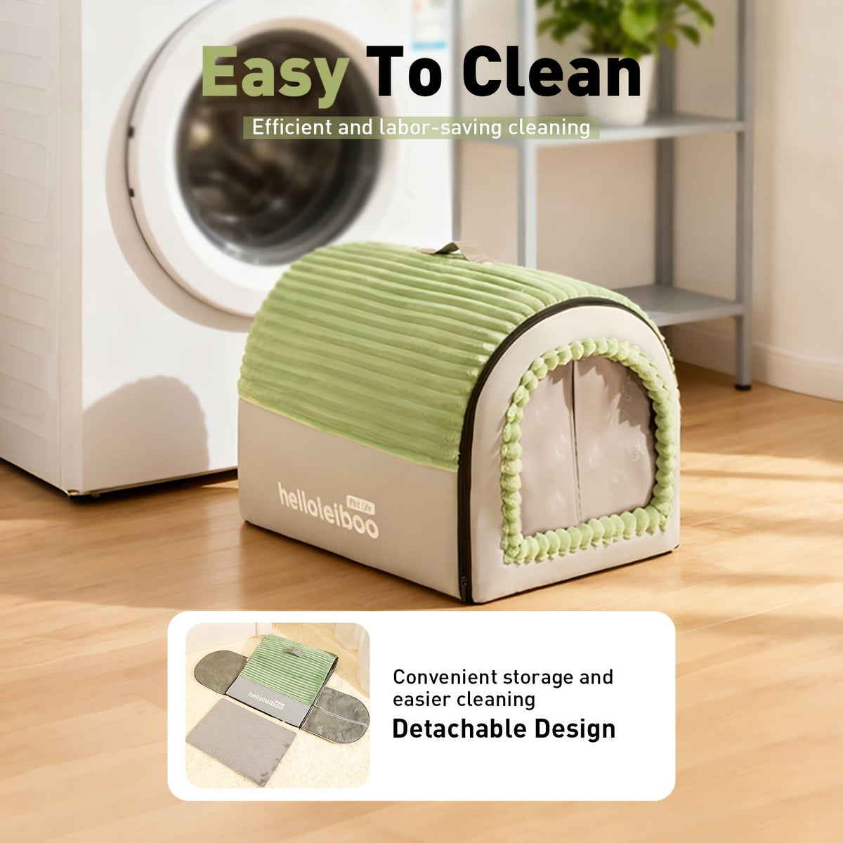 Niche pour chien pliable 2-en-1 toutes saisons – Maison pour animaux entièrement fermée avec poignée, nid douillet, doux et antidérapant, lavable pour chiens et chats de grande, moyenne et petite taille – Bavoir offert – Velora
