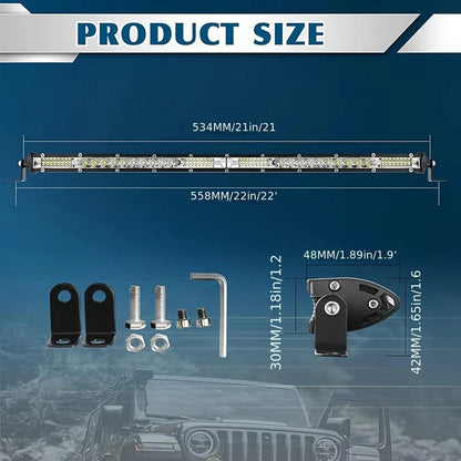 Kit de barre lumineuse de travail à LED pour camion tout-terrain, Jeep, SUV, UTV, VTT et tracteur – Barre lumineuse de 22" et 10" + pods LED de 4", 2000-3000 lumens, 12-24 V, aucune batterie requise, configurations multiples
