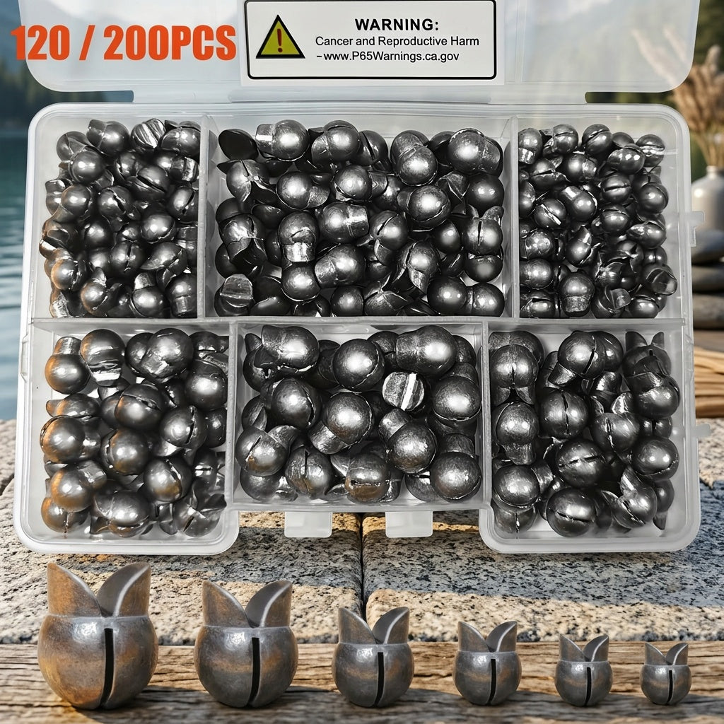 Lot de 120 et 200 plombs fendus pour la pêche – Plombs de pêche ronds, amovibles et réutilisables, disponibles en 5/6 tailles pour la pêche à la carpe, à la mouche, sur glace et au leurre