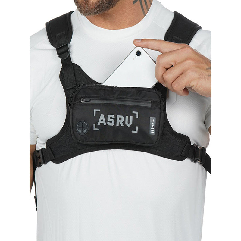 Sac de poitrine réfléchissant pour course à pied, gilet léger et réglable, sac bandoulière pour hommes et femmes – Sac de sport imperméable pour vélo, randonnée, ski avec trou pour écouteurs, noir et blanc