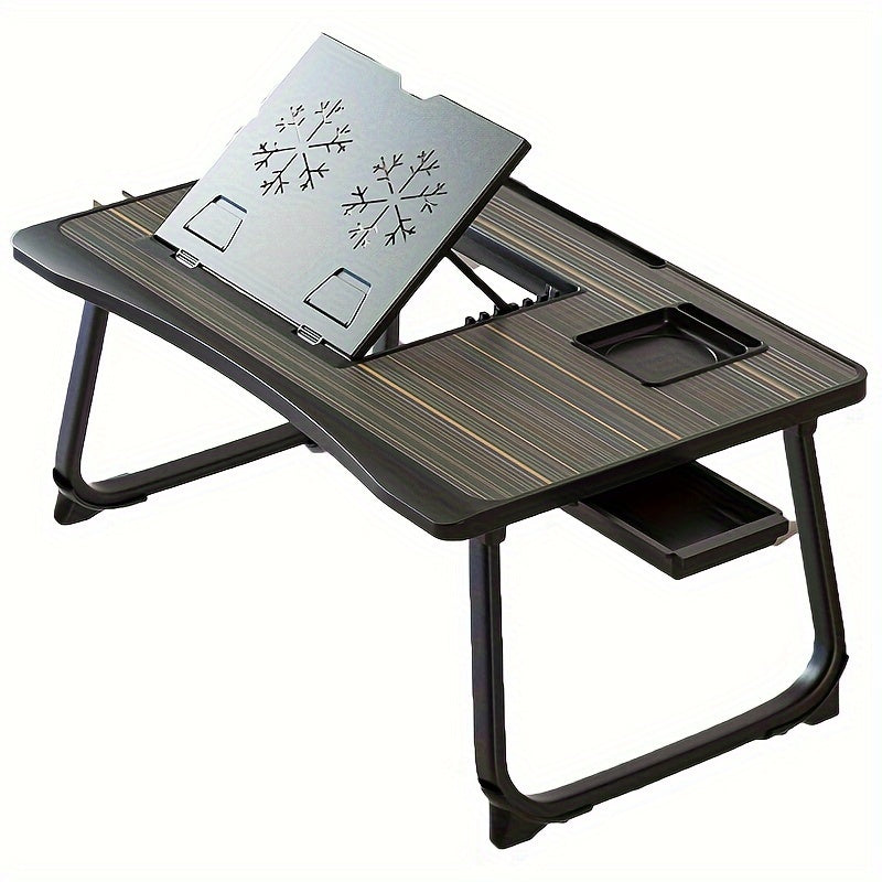 Bureau pour ordinateur portable pliable pour lit et canapé avec porte-gobelet, support pour téléphone, tiroir et port USB, plateau de petit-déjeuner pour travail et films – 6 styles
