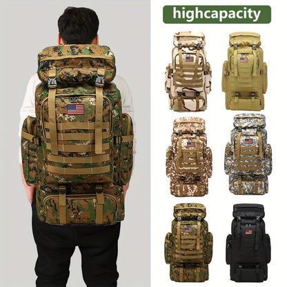 Sac à dos de randonnée tactique 80 L, sac d'assaut 3 jours – Système MOLLE unisexe en tissu Oxford réglable pour la randonnée, le camping, la chasse, les voyages et le sport, 6 couleurs