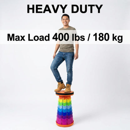 Collapsible Camping Stool 400 Lbs Capacity Ultra-Portable Lightweight Folding Seat - Folds Flat Fits in Backpack for Camping, Hiking, Fishing & Indoor Outdoor Use - Rainbow Option Available
