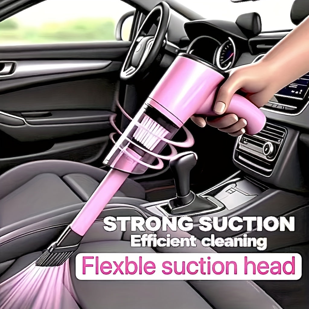 Mini aspirateur de voiture portable rose, forte aspiration, nettoyage humide et sec pour poils d'animaux, multifonctionnel, sans fil, design mignon pour femmes et filles