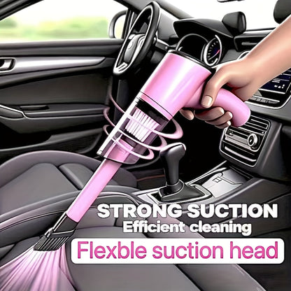 Mini aspirateur de voiture portable rose, forte aspiration, nettoyage humide et sec pour poils d'animaux, multifonctionnel, sans fil, design mignon pour femmes et filles