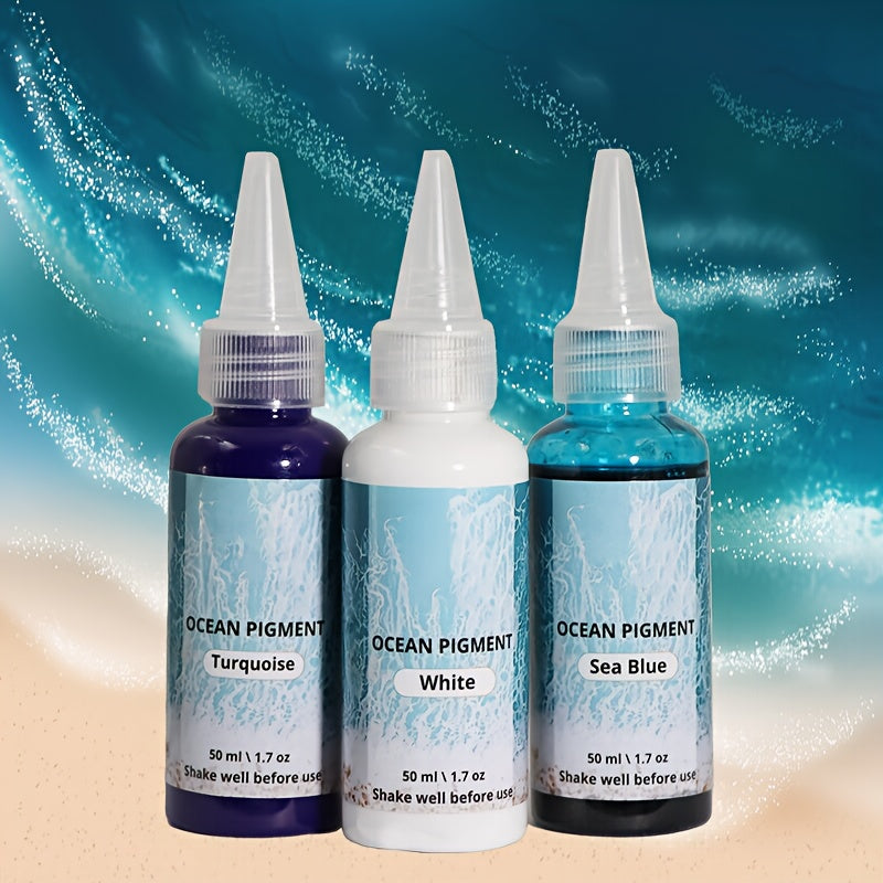 Kit de peinture pour résine effet vague océan, 3 couleurs : blanc, bleu océan et bleu profond, pigment à base d'huile haute concentration, teinture résistante à la décoloration pour créations artistiques en résine époxy, 50 ml chacune