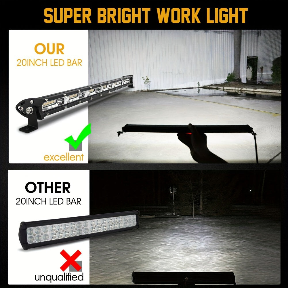 Barre lumineuse LED 20 pouces 180W pour tout-terrain, simple rangée – Lampe de travail ultra mince 12V/24V pour camion, VTT, VUS, tracteur, Jeep et bateau – Blanc 6000K, durée de vie de 50 000 heures – Velora
