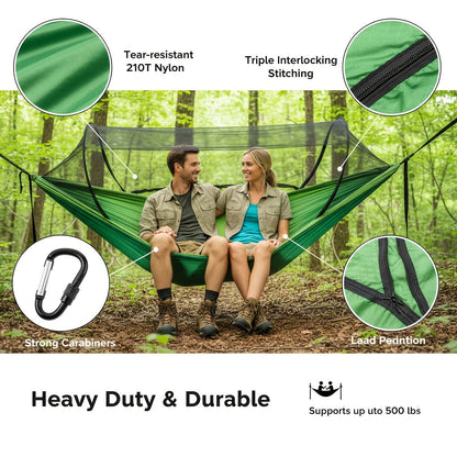 Hamac de camping double 3-en-1 avec moustiquaire et pare-soleil – Léger, portable et durable, idéal pour le camping, la randonnée, le trekking et les pique-niques dans les parcs, 7 coloris au choix