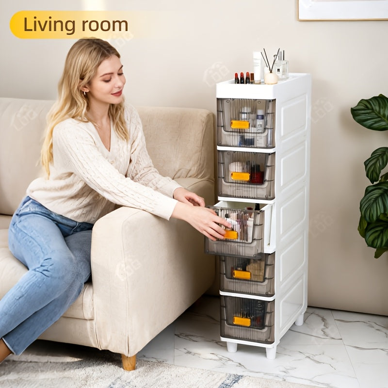 Meuble de rangement fin à roulettes avec tiroirs, organisateur en PP imperméable à 3, 4, 5 ou 6 niveaux pour salle de bain, cuisine, chambre, petits espaces – Tour de rangement étroite