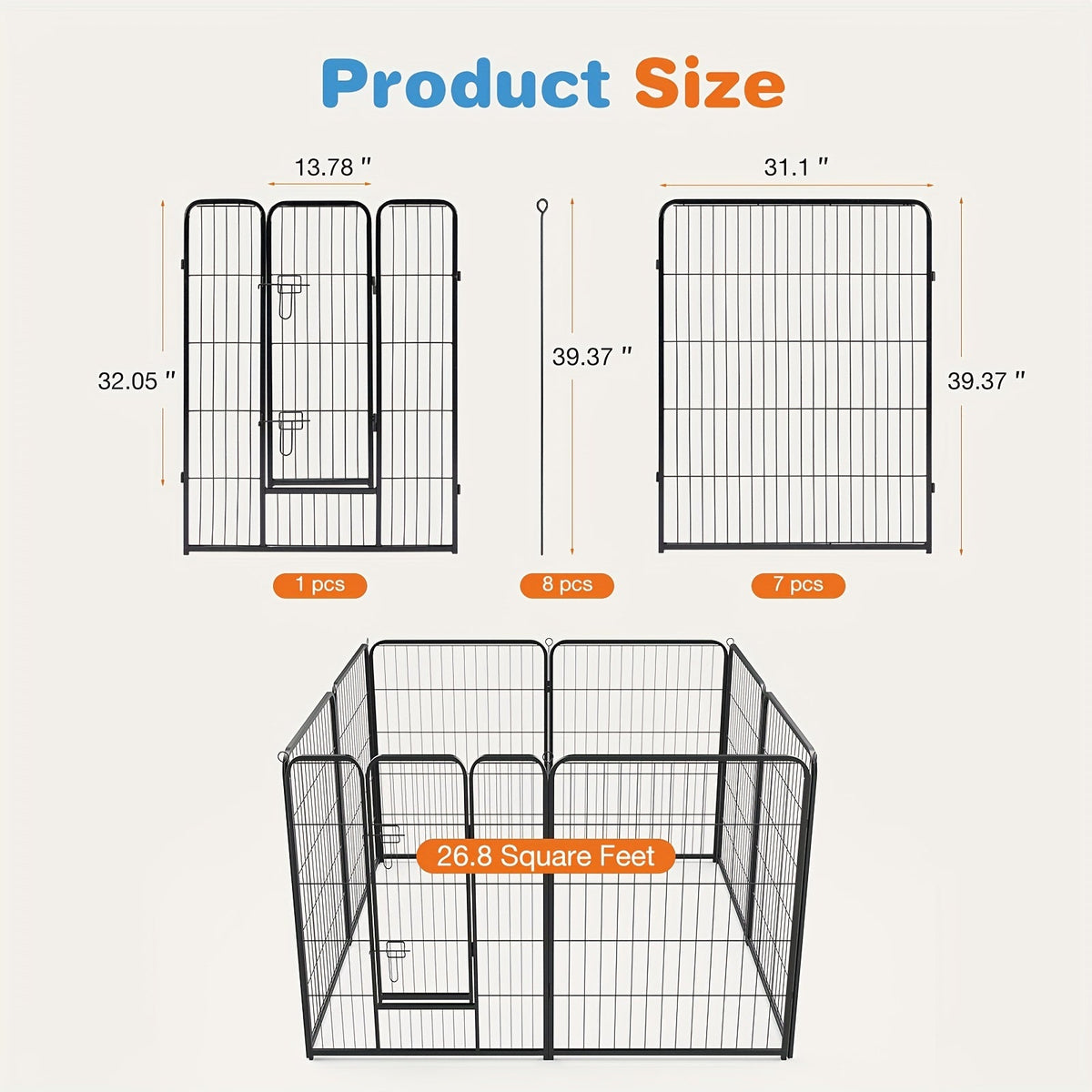 Parc pour chien 8 ou 16 panneaux, enclos d'exercice pour animaux de 61/81/102 cm de hauteur – Clôture pliable pour intérieur et extérieur pour chiens de grande, moyenne et petite taille et chiots