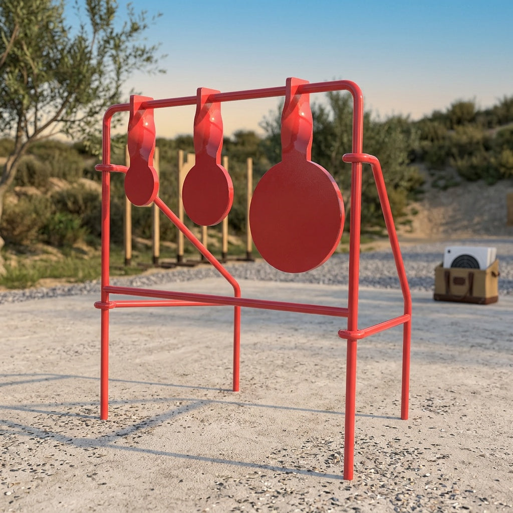 Support de cible rotative pour tir .22LR - Triple cible rotative en acier, pliable, avec 15 cibles papier, entraînement au tir en extérieur, système de cible durable pour l'entraînement au stand de tir