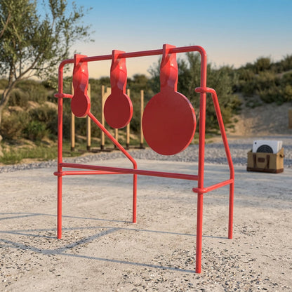 Support de cible rotative pour tir .22LR - Triple cible rotative en acier, pliable, avec 15 cibles papier, entraînement au tir en extérieur, système de cible durable pour l'entraînement au stand de tir
