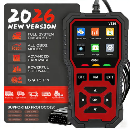 Scanner OBD2 V539 – Lecteur de code moteur complet avec 6 modes de réinitialisation, test de tension de batterie, lit et efface les codes sans batterie – Compatible avec tous les véhicules OBD2/EOBD de 1996 et plus récents