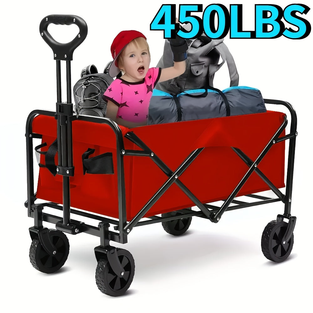 Chariot pliable robuste, capacité de 150 à 205 kg, cadre en fer tout-terrain et tissu Oxford 800D, chariot utilitaire pliable sans assemblage requis pour le camping, la plage, le jardin, le sport et l'extérieur