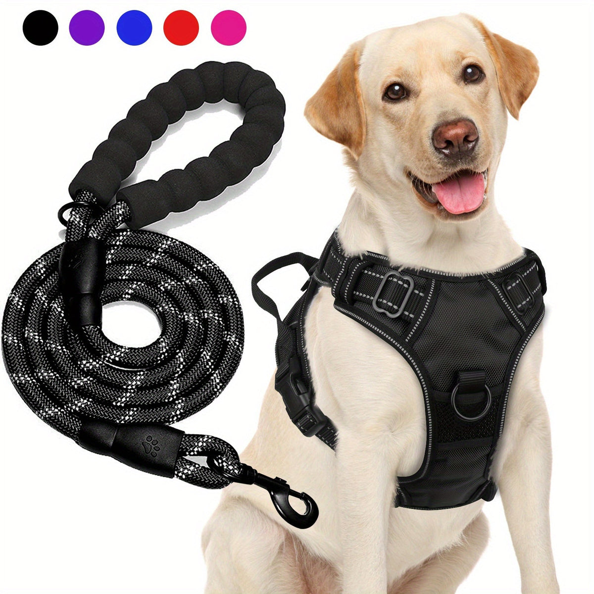 Ensemble harnais anti-traction et laisse pour chien – Harnais gilet réglable en tissu Oxford réfléchissant avec laisse à poignée rembourrée de 1,5 mètre pour chiens moyens à grands, boucles à dégagement rapide, tailles S à XL, 5 couleurs