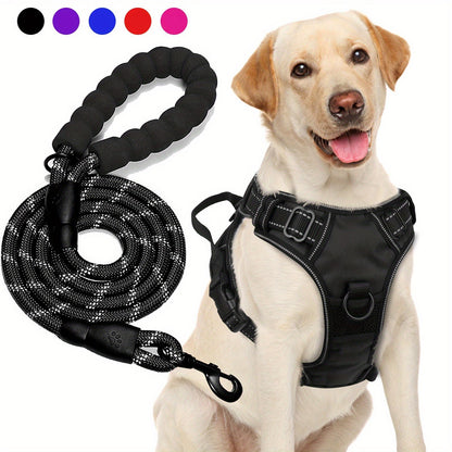 Ensemble harnais anti-traction et laisse pour chien – Harnais gilet réglable en tissu Oxford réfléchissant avec laisse à poignée rembourrée de 1,5 mètre pour chiens moyens à grands, boucles à dégagement rapide, tailles S à XL, 5 couleurs