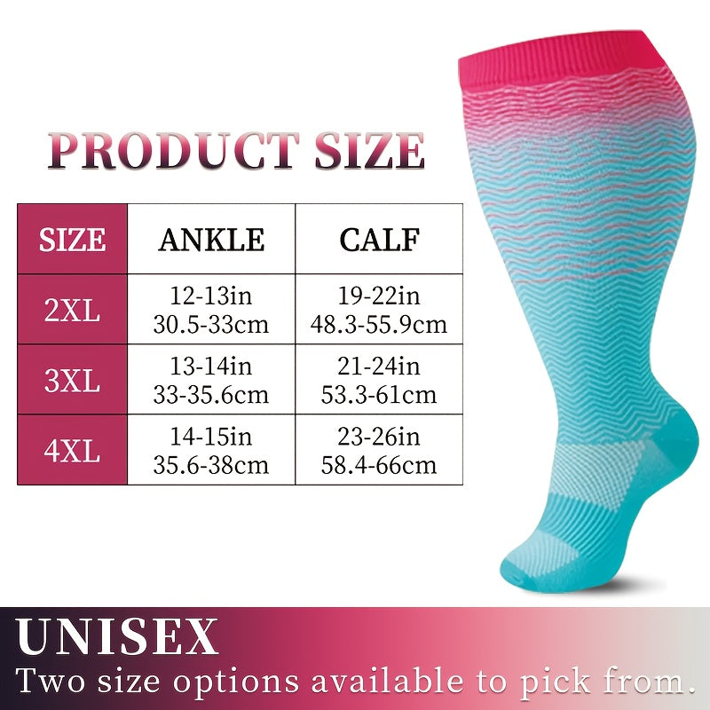 4 paires de chaussettes de compression pour femme, extra larges et extra longues, à motif floral, 80 % polyamide, tricot extensible pour femmes enceintes, infirmières, course à pied, cyclisme, yoga, randonnée et voyage – toutes saisons