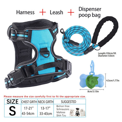 Ensemble harnais et laisse pour chien 4 pièces, gilet réfléchissant en Oxford anti-traction et anti-étranglement avec laisse, distributeur de sacs à déjections et poignée de contrôle facile, pour chiens moyens et grands, dressage et promenade en extérieur