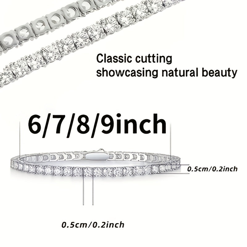 Bracelet de tennis en argent 925 plaqué avec diamants de laboratoire taille ronde, bijou élégant cadeau pour femmes et hommes, tailles de 6,5 à 8,5 pouces, bracelet style diamant blanc