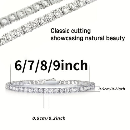 Bracelet de tennis en argent 925 plaqué avec diamants de laboratoire taille ronde, bijou élégant cadeau pour femmes et hommes, tailles de 6,5 à 8,5 pouces, bracelet style diamant blanc