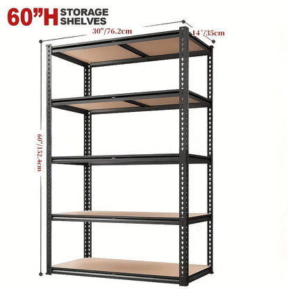 Étagère métallique robuste à 5 niveaux, capacité de 2000 lb, support de rangement pour garage | Étagère en acier réglable de 72 po et 60 po de hauteur pour garage, sous-sol, garde-manger, placard, buanderie – Noir