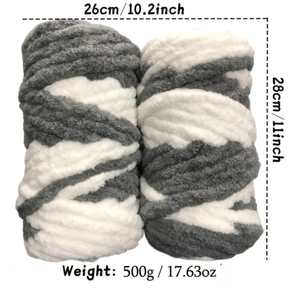 Fil chenille épais, 2 écheveaux de 500 g, laine pour tricot et crochet, rayé multicolore, polyester doux, extra épais, pelucheux, cadeau DIY pour femmes et hommes