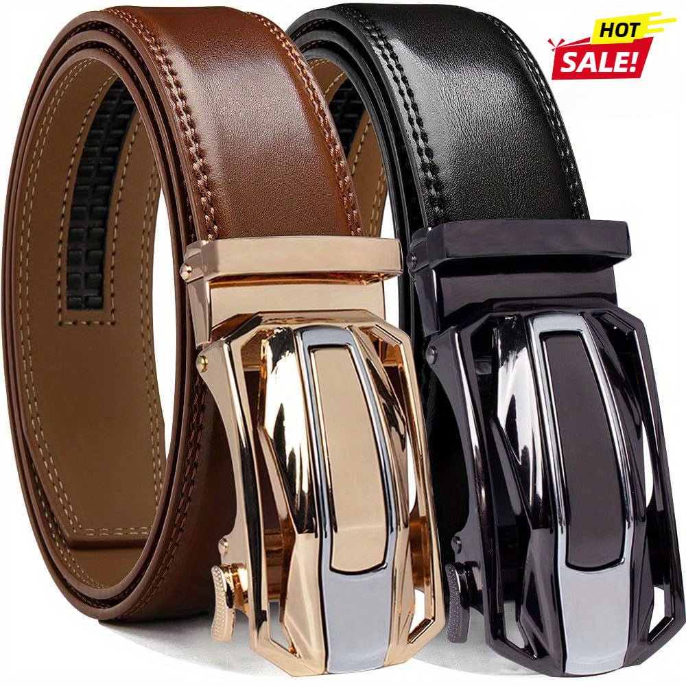 Lot de 2 ceintures à cliquet en cuir pour homme – Boucle coulissante réglable, largeur 3,5 cm, tailles 66 à 137 cm, 3 combinaisons de couleurs, ceinture habillée et tendance, cadeau idéal pour Noël et la fête des Pères