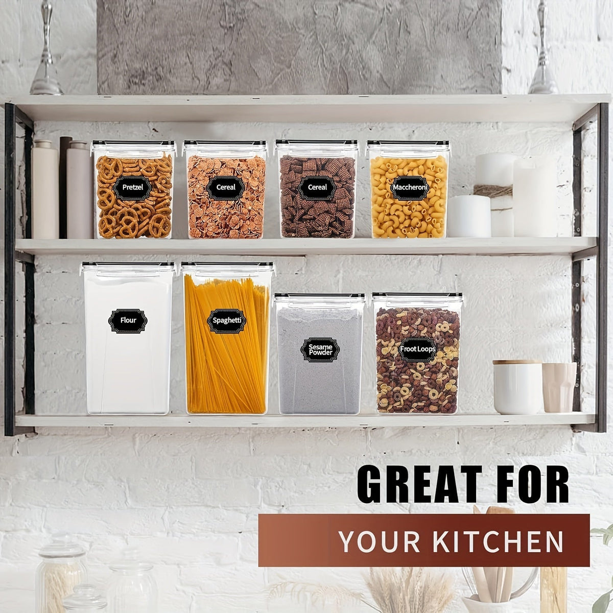 Lot de 10 récipients hermétiques de conservation des aliments avec couvercles – Organiseurs sans BPA pour céréales, farine, sucre et riz, inclut verre doseur, étiquettes et feutre